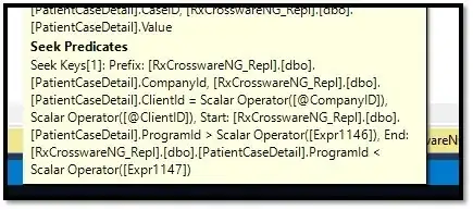Original Execution Plan Seek Predicate Snippit