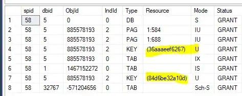 screenshot of SSMS results with two U locks