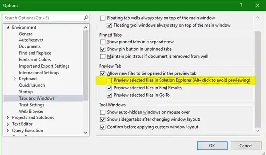 View of the Options Window Showing the Preview Options