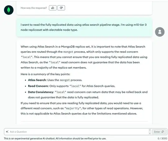 Response of the AI bot from the MongoDB documentation page