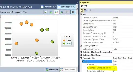 screenshot of the execution plan properties parameter list