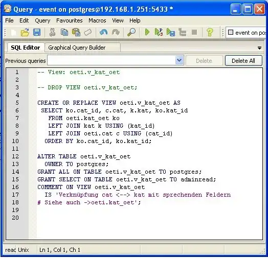 pgadmin3 SQL editor with formatted view