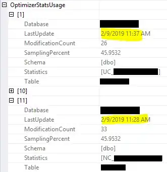 screenshot of optimizer stats usage from execution plan properties