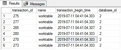 screenshot of query results showing worktable transaction starting at 04:41:04