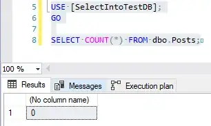 screenshot of zero results from the newly created table