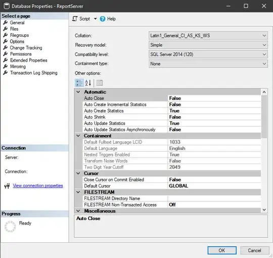 SQL Server Database Properties - ReportServer Database