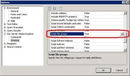 SSMS File group option