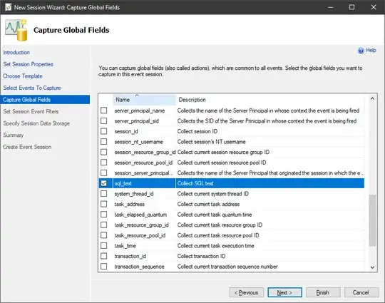New Session Wizard Capture Global Fields dialog