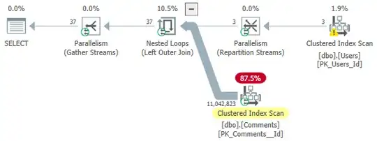 Screenshot of original left join plan