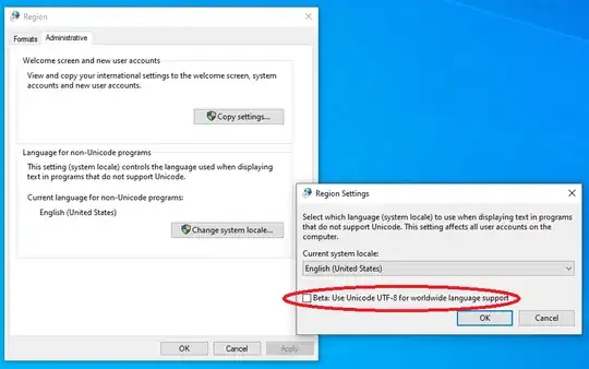 UTF8 Region Settings screenshot
