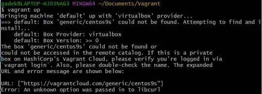 Box could not be found. An unknown option was passed in to libcurl
