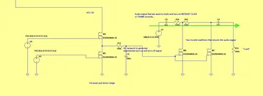 Circuit. Green line shows audio signal path