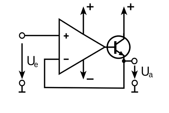 Voltage follower boosted by a transistor