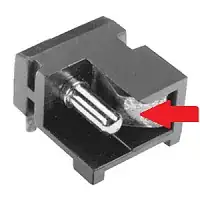 image of open frame DC power jack, showing flat spring