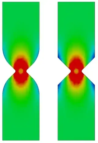 Von Mises Stress in Notch Sample with/without External Radii