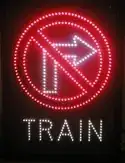 No right turn on train sign