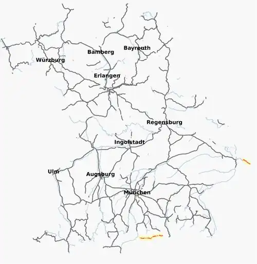 Bayerische Bahnstrecken mit OSM-Datenstand vom 7. September 2008