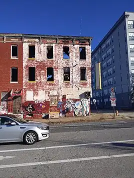 Vacant terraced houses in a state of serious disrepair