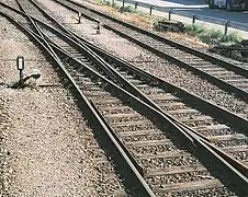 double inside slip switch, showing switch stand