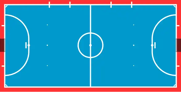 sport=futsal min. 25 m × 16 m, max. 42 m × 25 m.