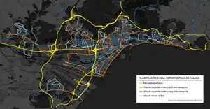 Map with the classification of the road network of Malaga according to the PMUS (2021)