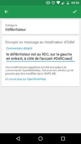 renseigner les détails utiles pour retrouver ce défibrillateur