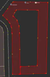 Der fehlerhafte Weg in JOSM mit den relevanten Punkten selektiert