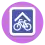 a blue square (similar to a street sign) with a white corner (symbolising "roof) in the top and a white bike at the bottom