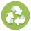 a white recycling symbol (three arrows arranged in a triangle and pointing to the next of them, so a circuit is shown) on a green background