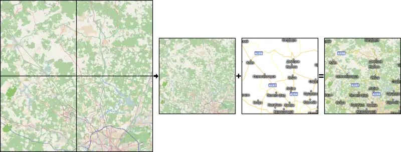 Illustration of a process (captionless tiles by toolserver.org, overlay by MapSurfer.NET)