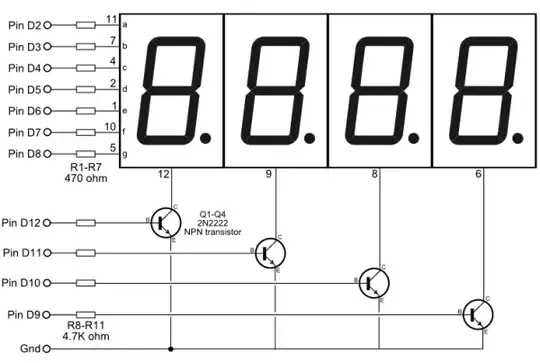 multiplexed 4 digit 7-segment display with 4 transistors