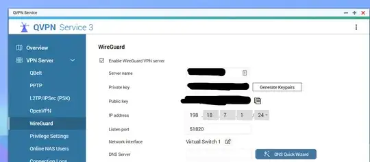 The QVPN Wireguard management screen
