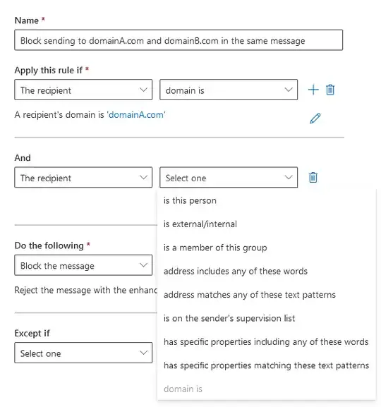 Screnshot of Exchange Transport rule criteria
