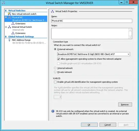 Physical NIC configuration on the switch manager