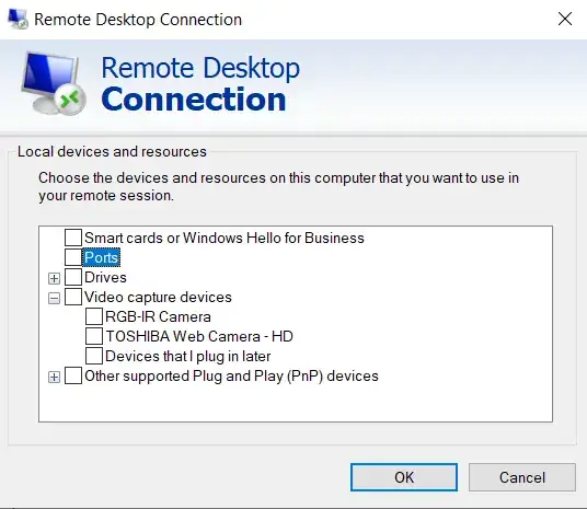 mstsc local devices and resources