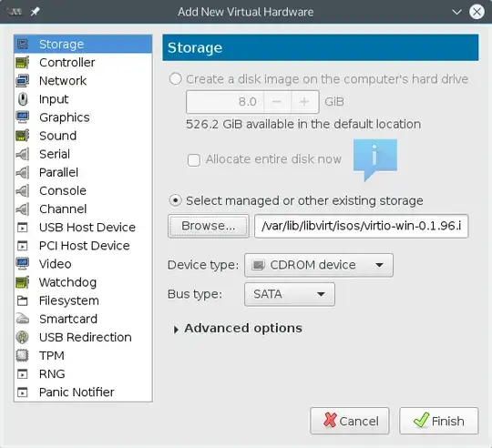 Add a SATA CDROM with virtio-win.iso