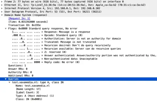 Wireshark screenshot of empty response