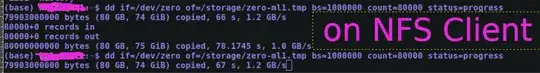 This image shows the nfs client running dd command