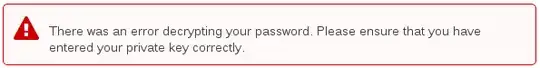 There was an error decrypting your password. Please ensure that you have entered your private key correctly.