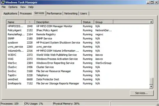 Task-manager on the Services tab