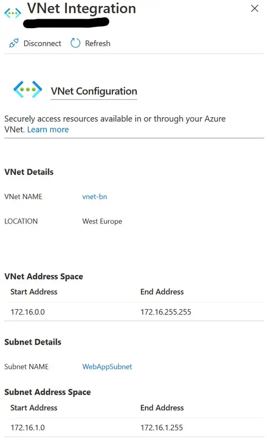 Webapp connected to VNET