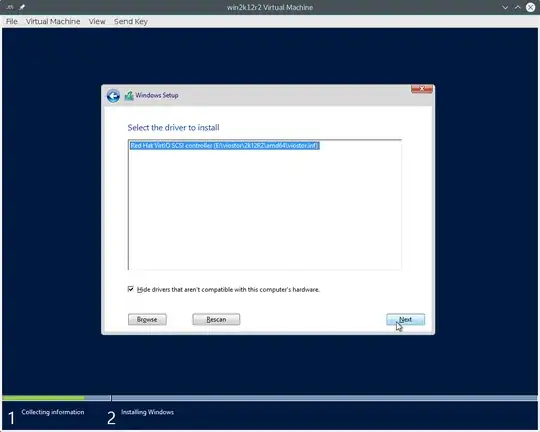 Use the Red Hat VirtIO SCSI Controller driver