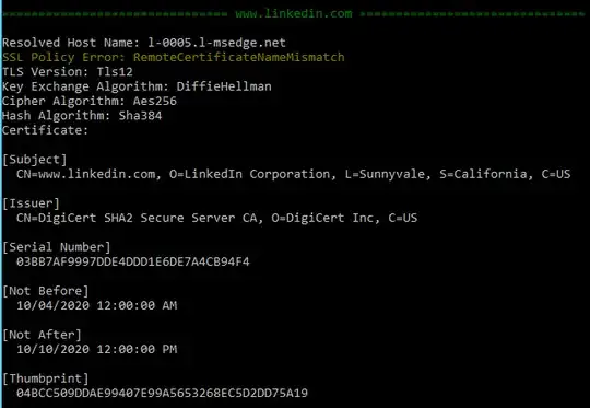 TLS tool output for LinkedIn call