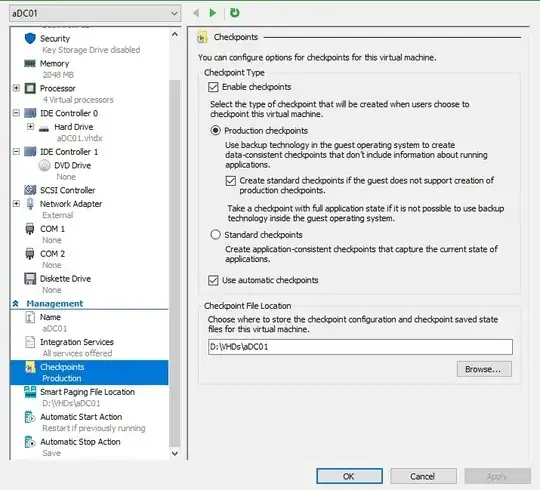 Hyper-V Checkpoint settings