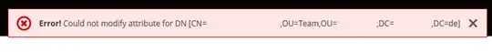An error message reading: Error! Could not modify attribute for DN [CN=,OU=Team,OU=,DC=,DC=de]