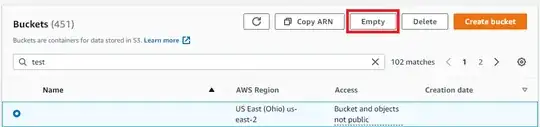 Image of AWS Dashboard - S3 Empty Button Highlighted