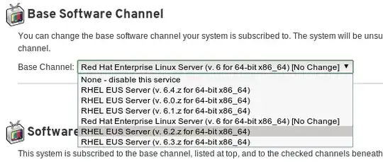 screenshot of RHN showing Base Software Channel drop-down