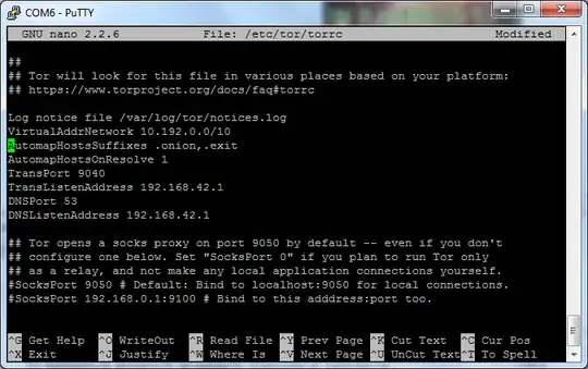screenshot of terminal editing torrc
