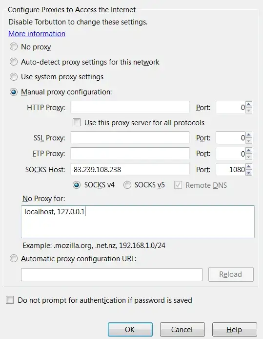 Current Tor proxy settings