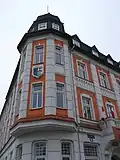 Large masonry oriel window of District Office in Świdwin, Poland